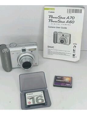 Canon PowerShot A70 3.2MP Digital Camera W/ Manual & FC 16M 1GB Card FOR PARTS